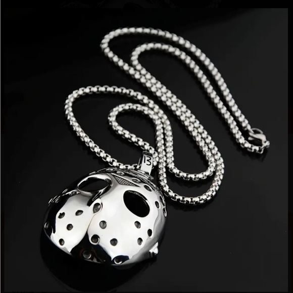 ‼️$7‼️ Horror Themed Jason Mask Pendant Necklace - Stainless Steel Halloween - Picture 3 of 9